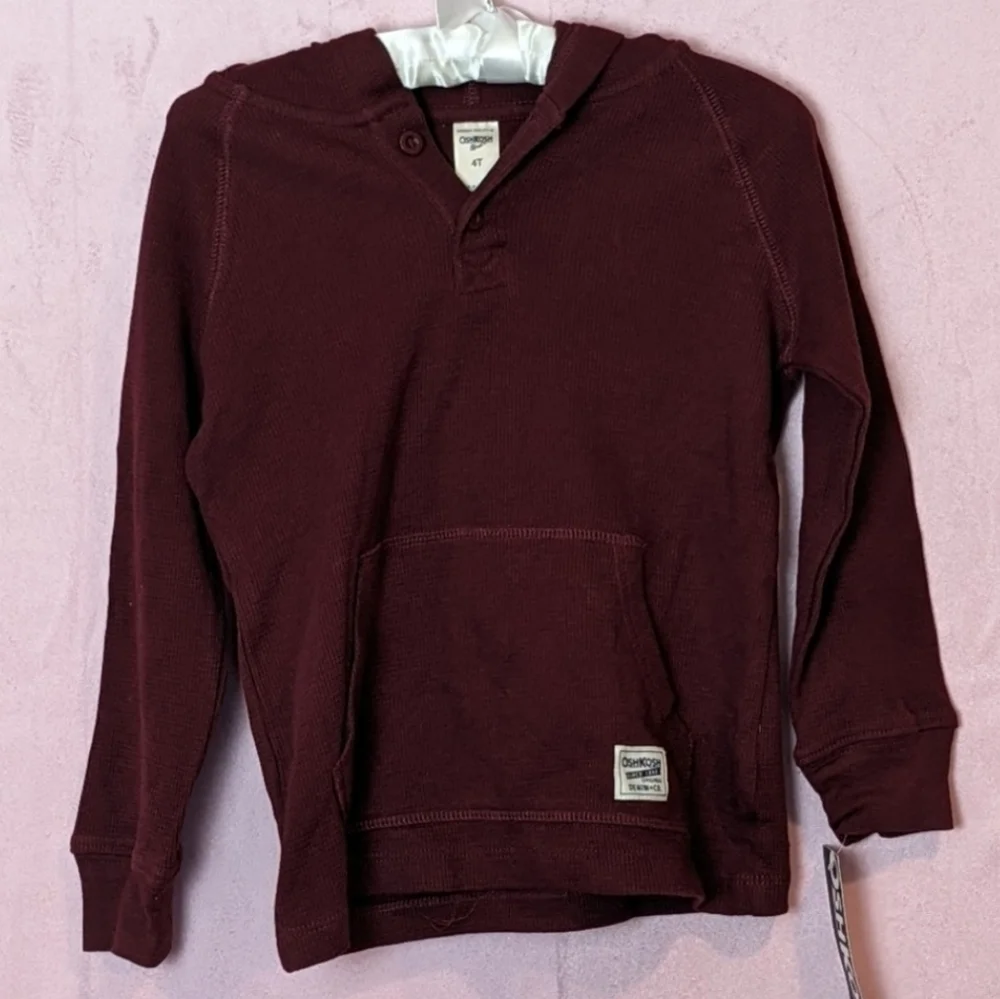 OshKosh B'Gosh Maroon Waffle Knit Long Sleeve Pullover Hoodie size 4T